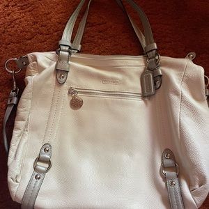 Coach White with silver accents leather handbag